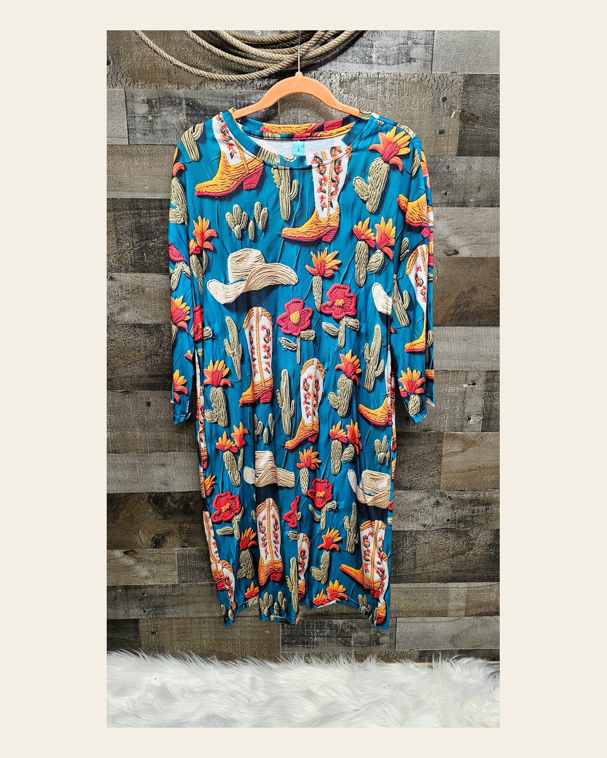 Baha Ranch Boots Cactus Hats Oversized Sleep Shirt on a warm cream background