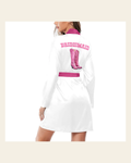 Baha Ranch Bridesmaid Boots Women's Belted Satin Feel Dressing Lounge Robe on a warm cream background