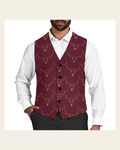 Baha Ranch Burgandy Longhorn Men's Western Vest on a warm cream background