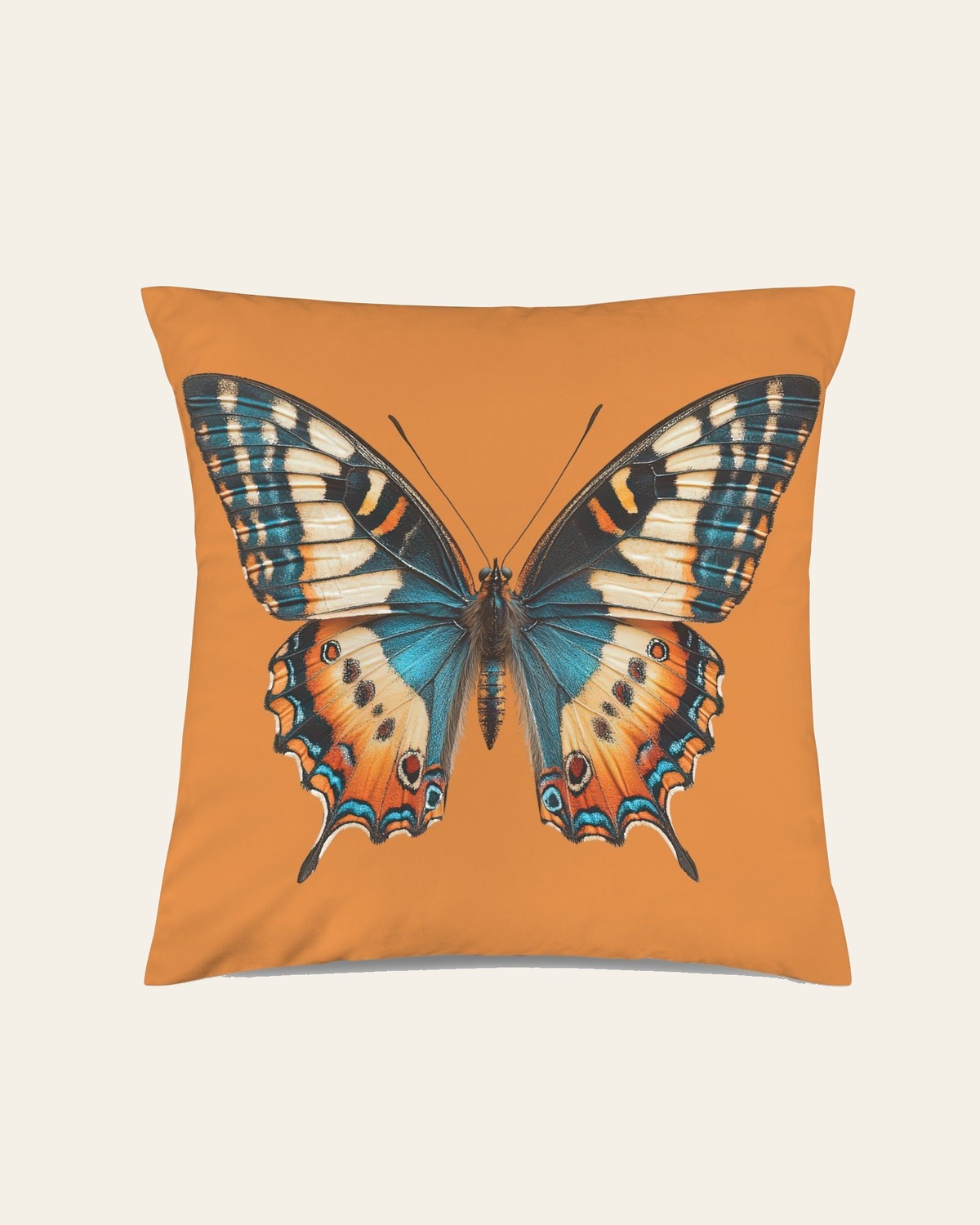 Baha Ranch Butterfly Velvety Soft Pillow Cover Made in America on a warm cream background