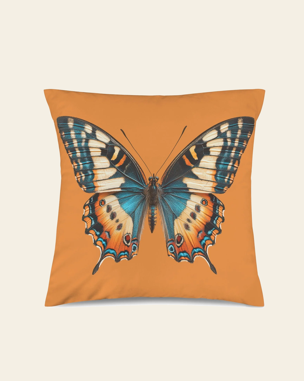 Baha Ranch Butterfly Velvety Soft Pillow Cover Made in America on a warm cream background