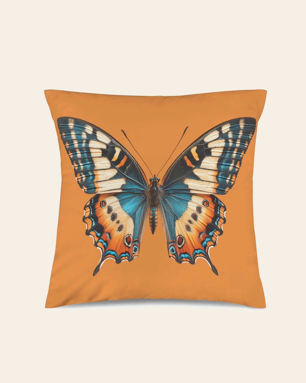 Baha Ranch Butterfly Velvety Soft Pillow Cover Made in America on a warm cream background