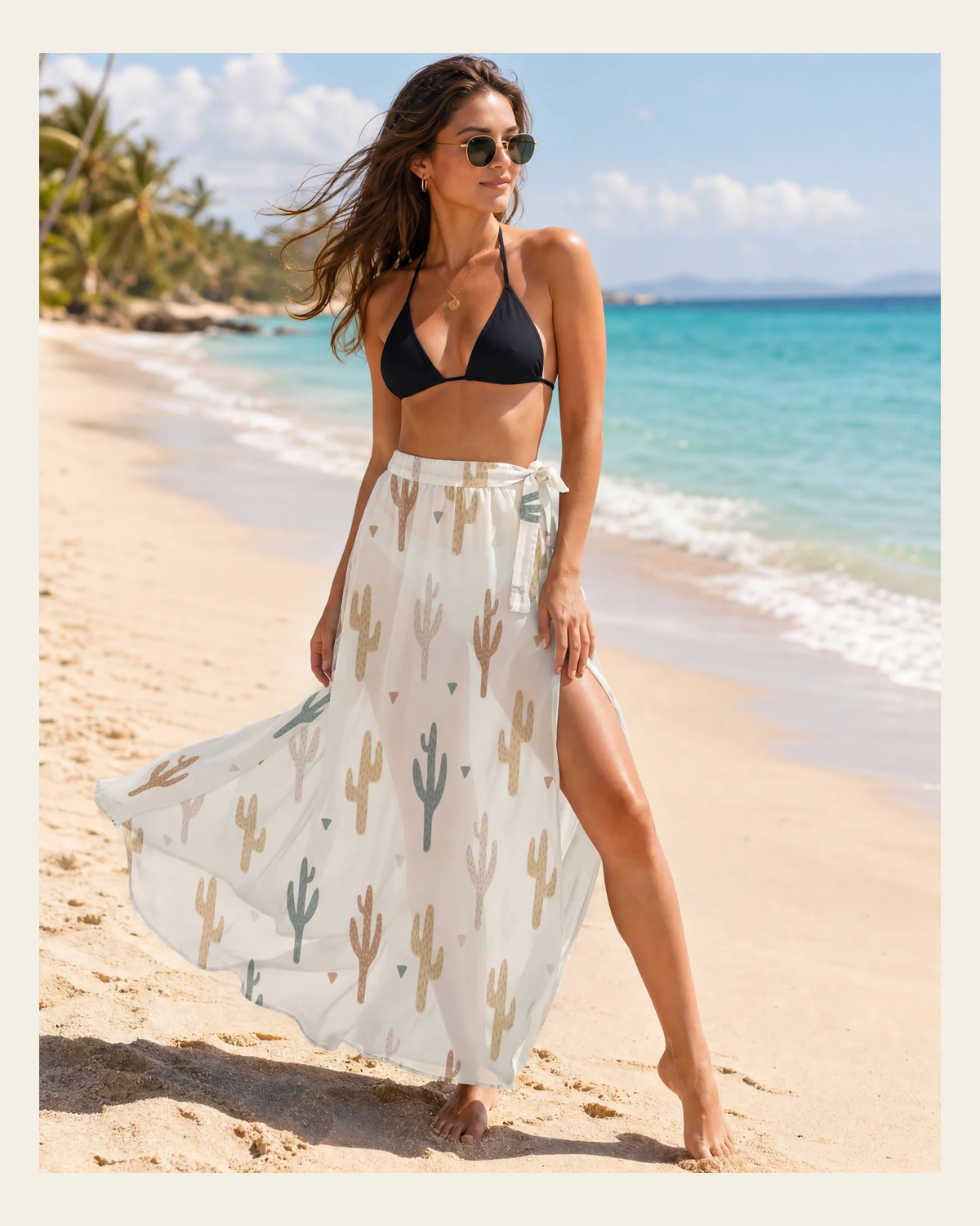 Baha Ranch Cactus Beach Skirt Coverup on a warm cream background