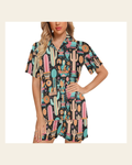 Baha Ranch Cactus Obsessed Women's Western Pajama Set on a warm cream background