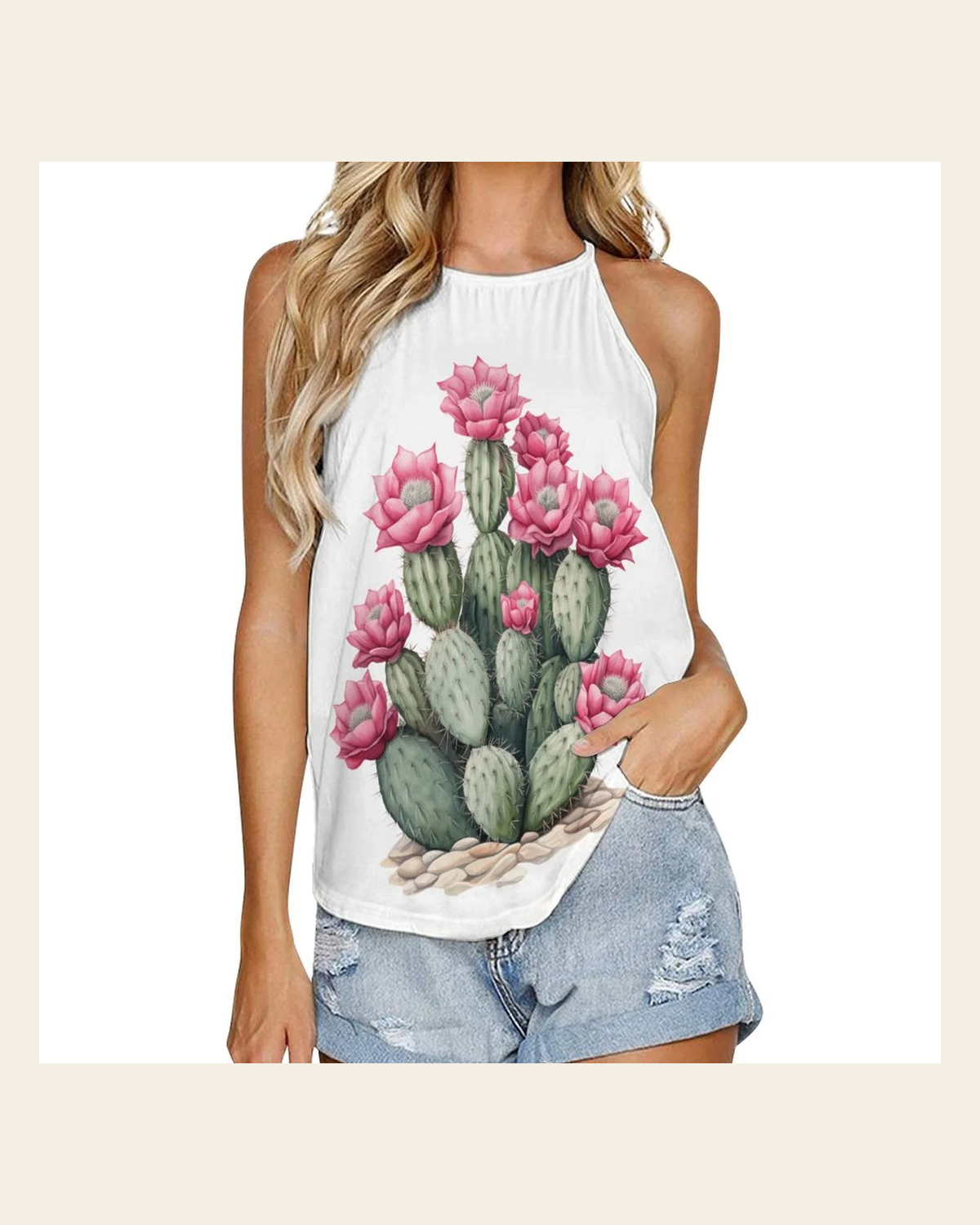 Baha Ranch Cactus Western Tank Top on a warm cream background
