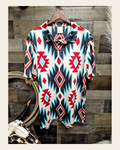 Baha Ranch California Aztec Men's Western Polo Shirt on a warm cream background