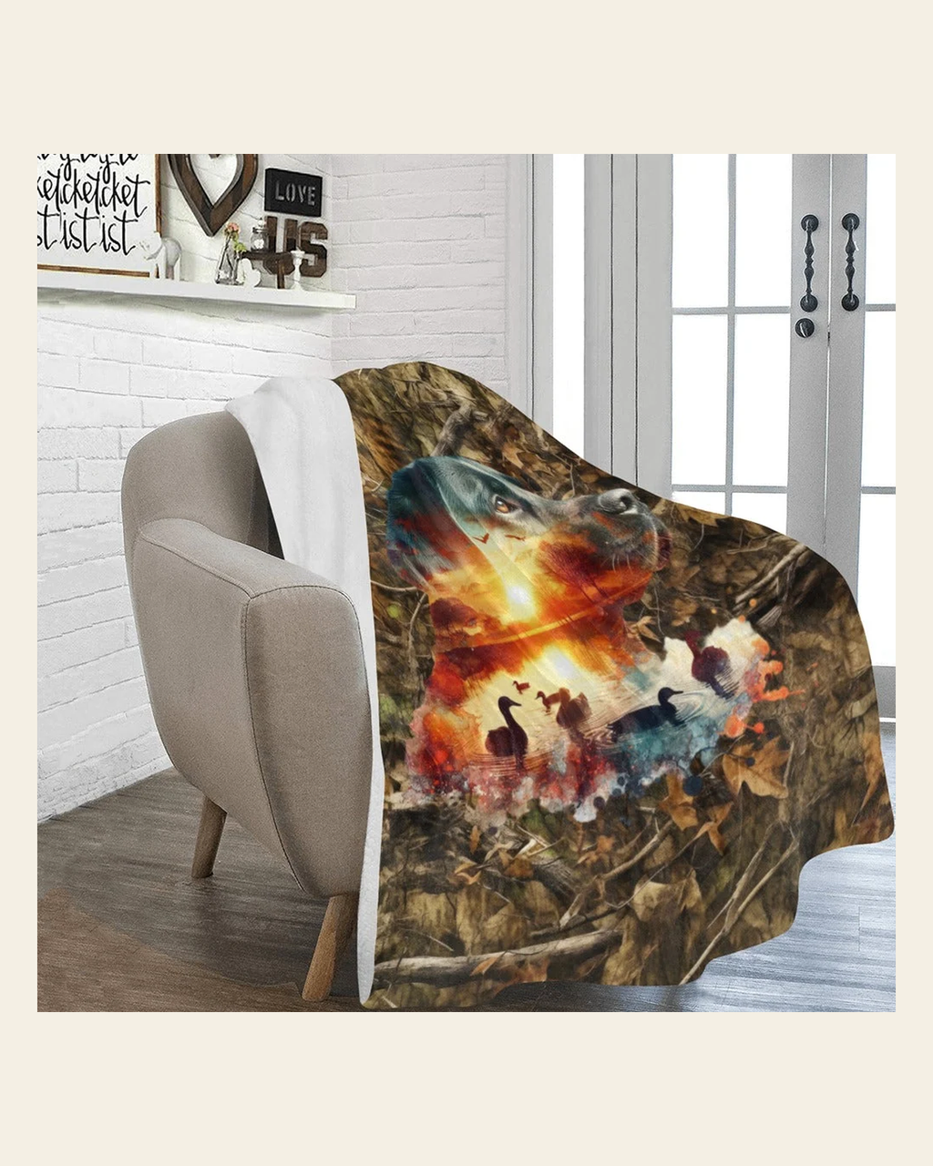 Baha Ranch Camo Lab Ultra-Soft Micro Fleece Blanket 60" x 80" Made in America on a warm cream background