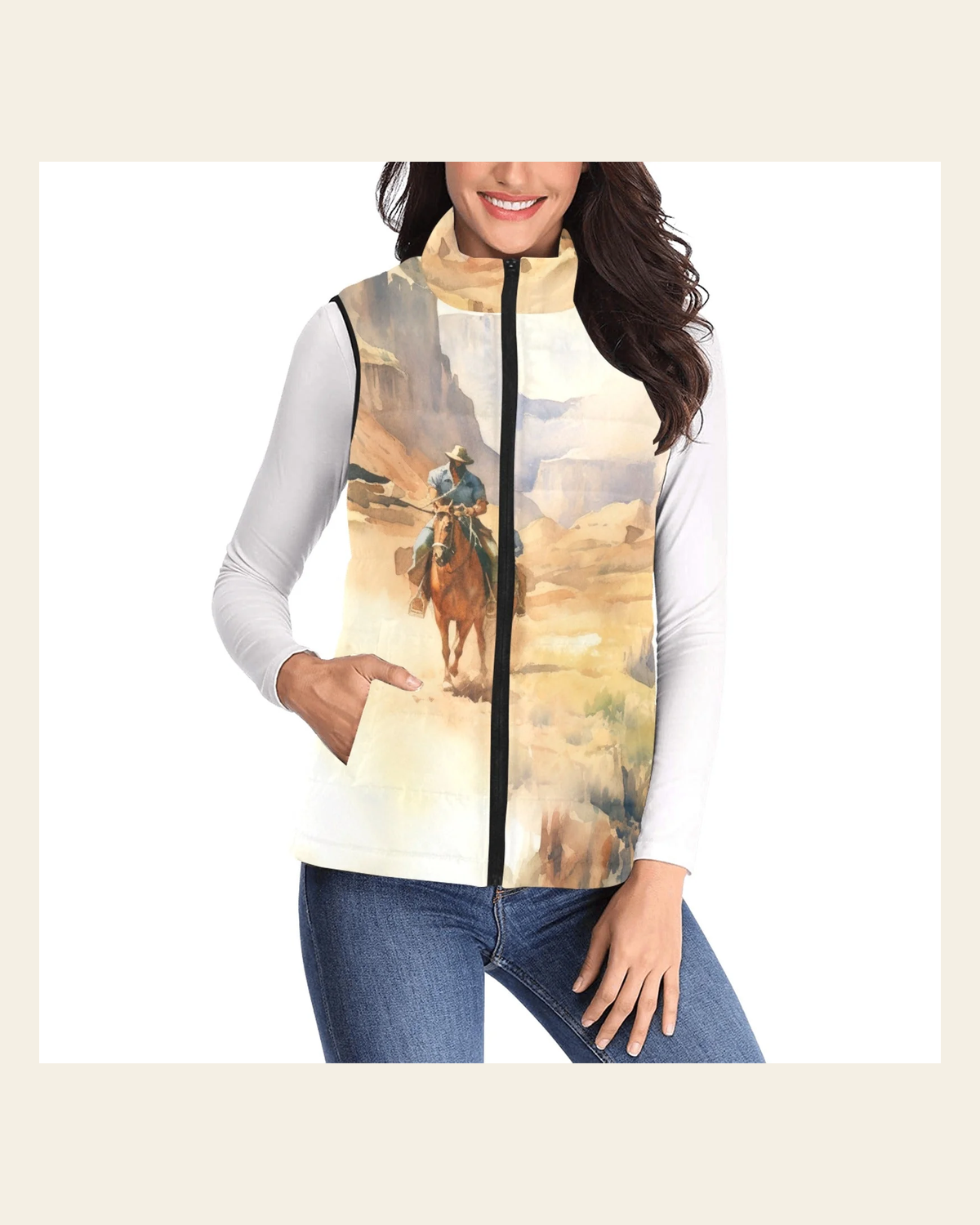 Baha Ranch Canyon Cowboy Puffy Vest on a warm cream background