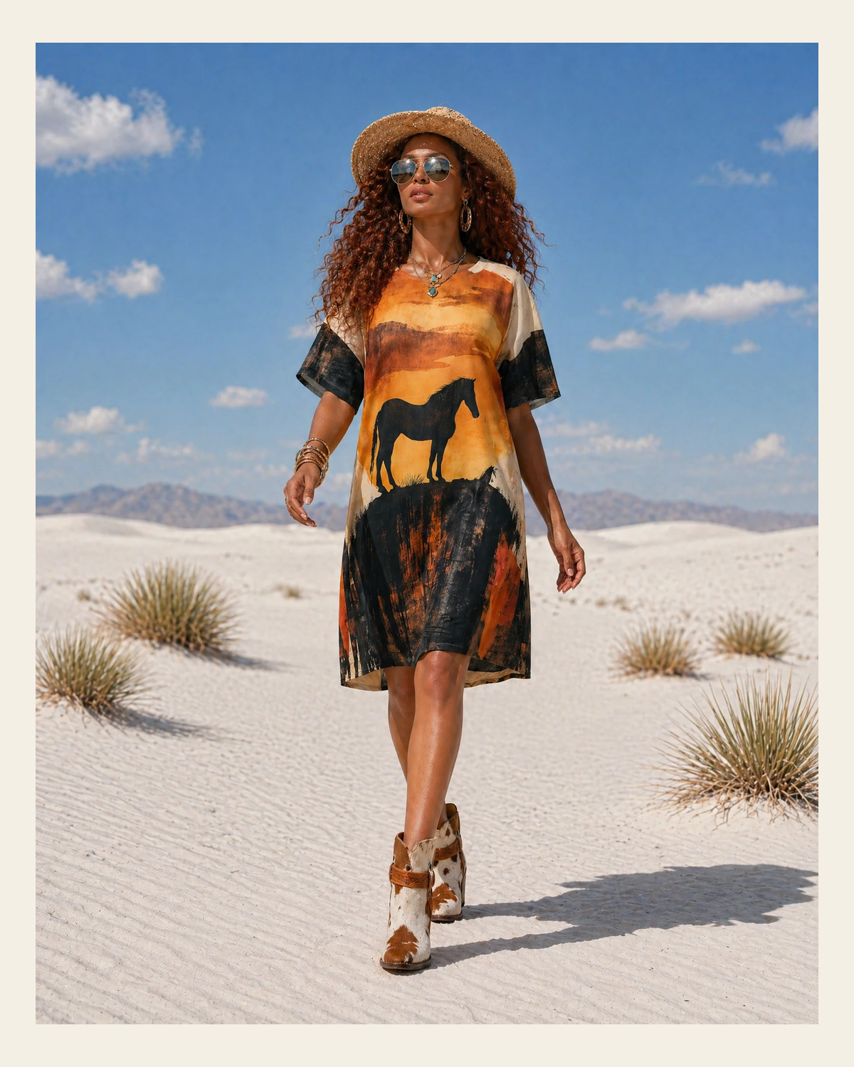 Baha Ranch Canyon Mustang T Shirt Dress or Sleep Shirt on a warm cream background
