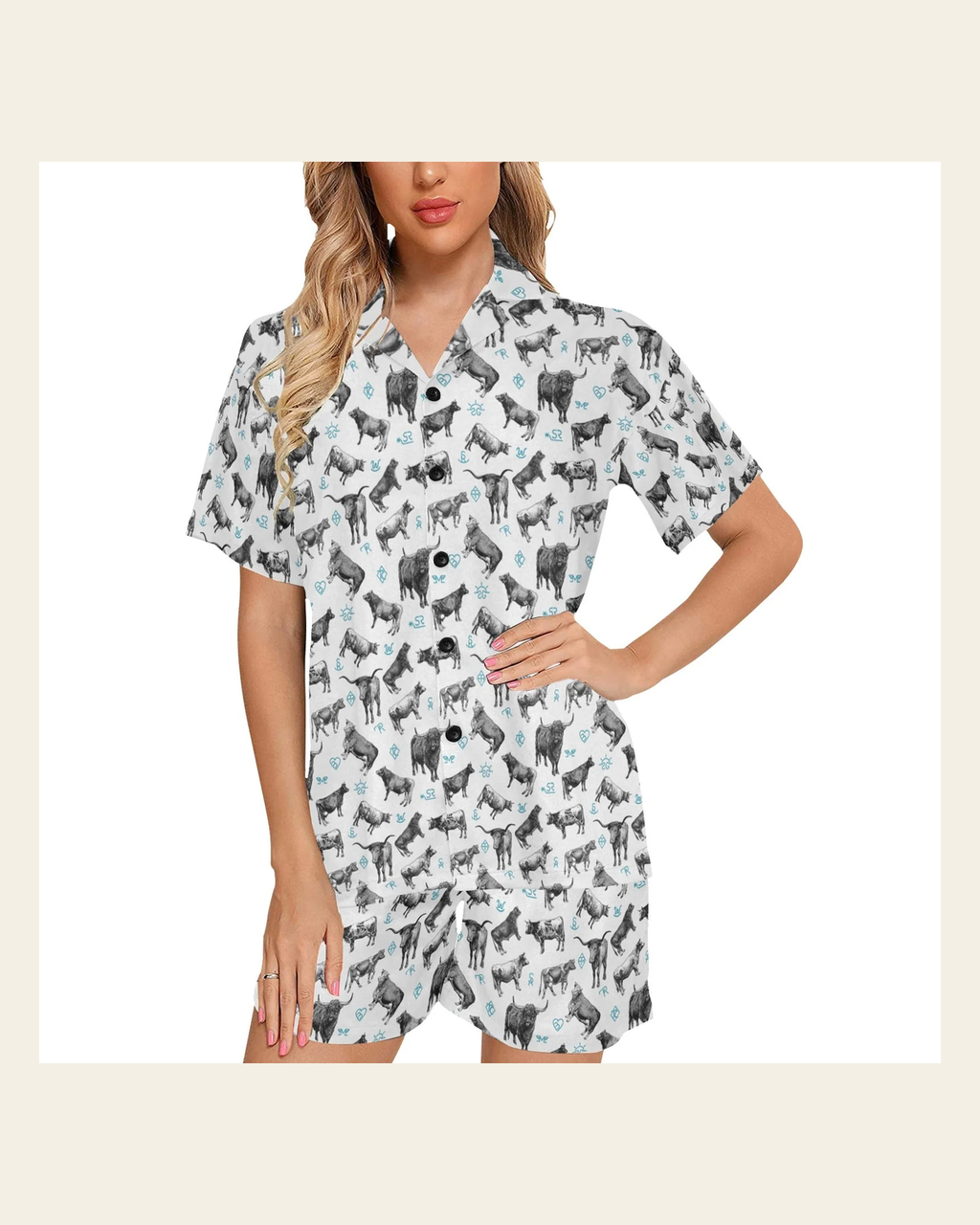 Baha Ranch Cattle and Brands Women's Western Pajama Set on a warm cream background