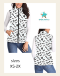 Baha Ranch Cattle and Brands Women's Western Puffy Vest on a warm cream background