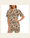 Baha Ranch Cattle Country Women's Western Pajama Set on a warm cream background