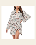 Baha Ranch Cattle Drive Women's Belted Satin Feel Dressing Lounge Robe on a warm cream background
