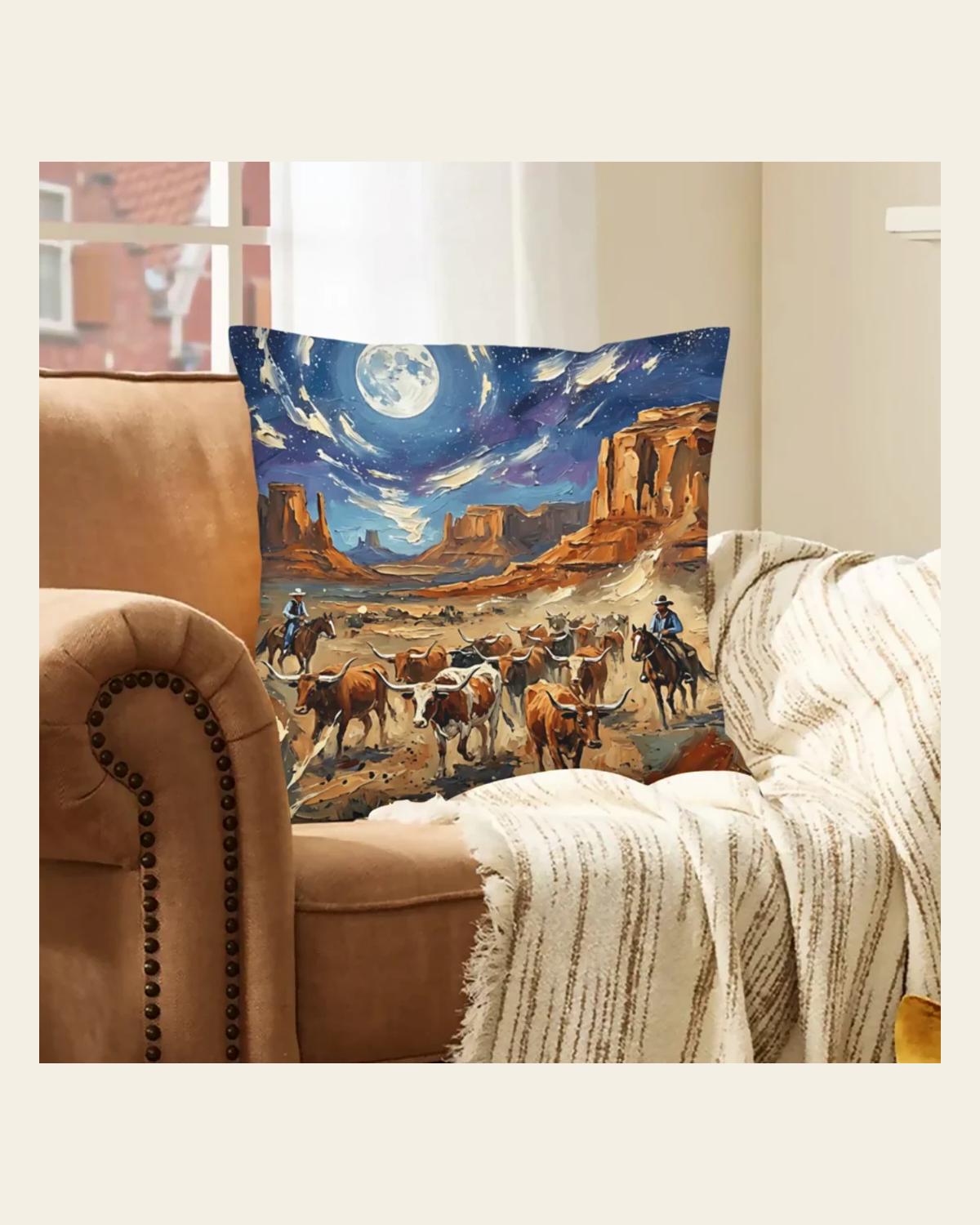 Baha Ranch Cattle Rancher Velvety Soft Pillow Case Made in America on a warm cream background