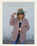 Baha Ranch Checkered Rodeo Women's Western Blazer on a warm cream background