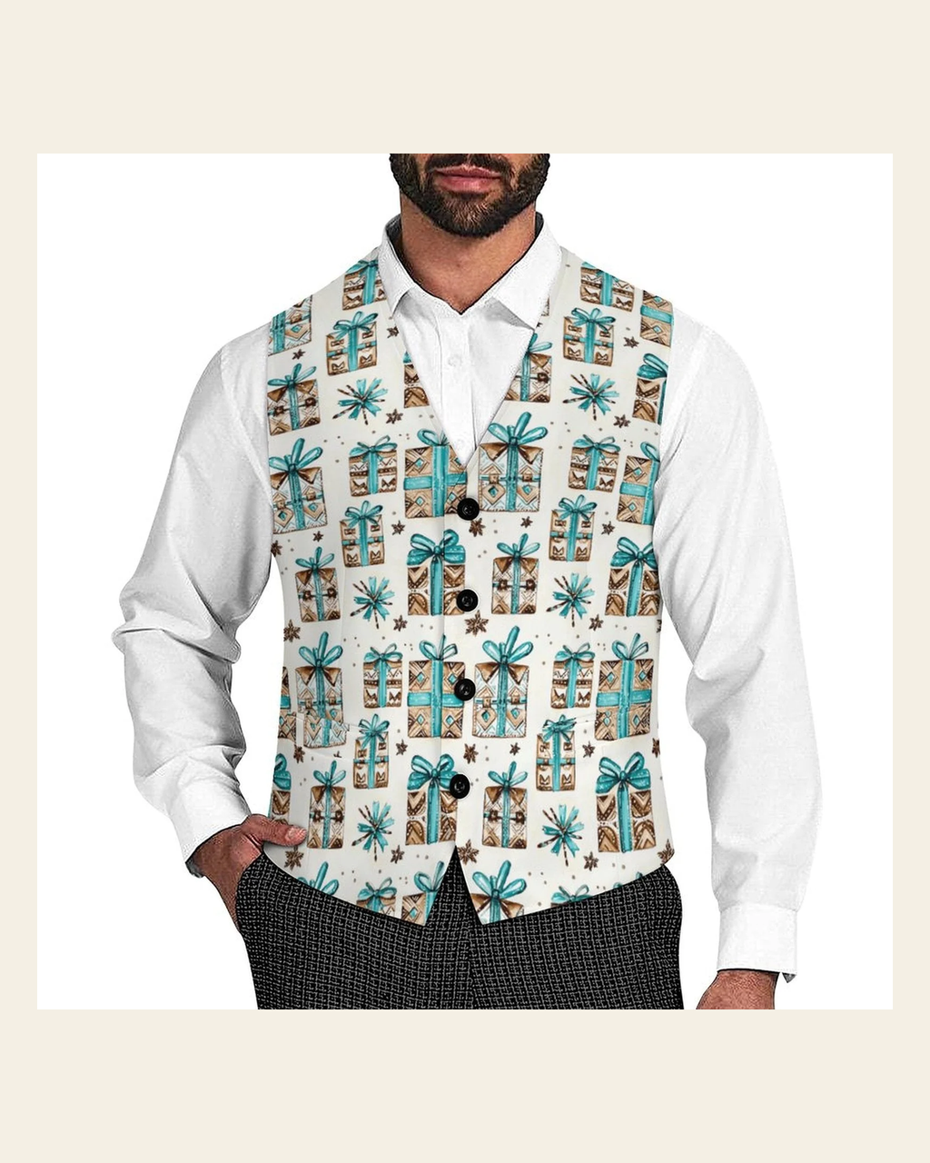 Baha Ranch Christmas Presents Men's Western Vest on a warm cream background