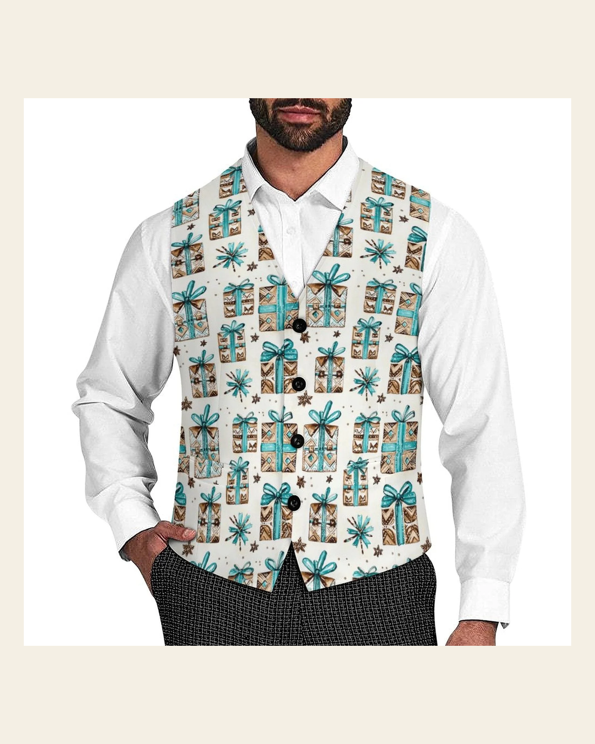 Baha Ranch Christmas Presents Men's Western Vest on a warm cream background