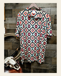 Baha Ranch Colorado Aztec Men's Western Polo Shirt on a warm cream background