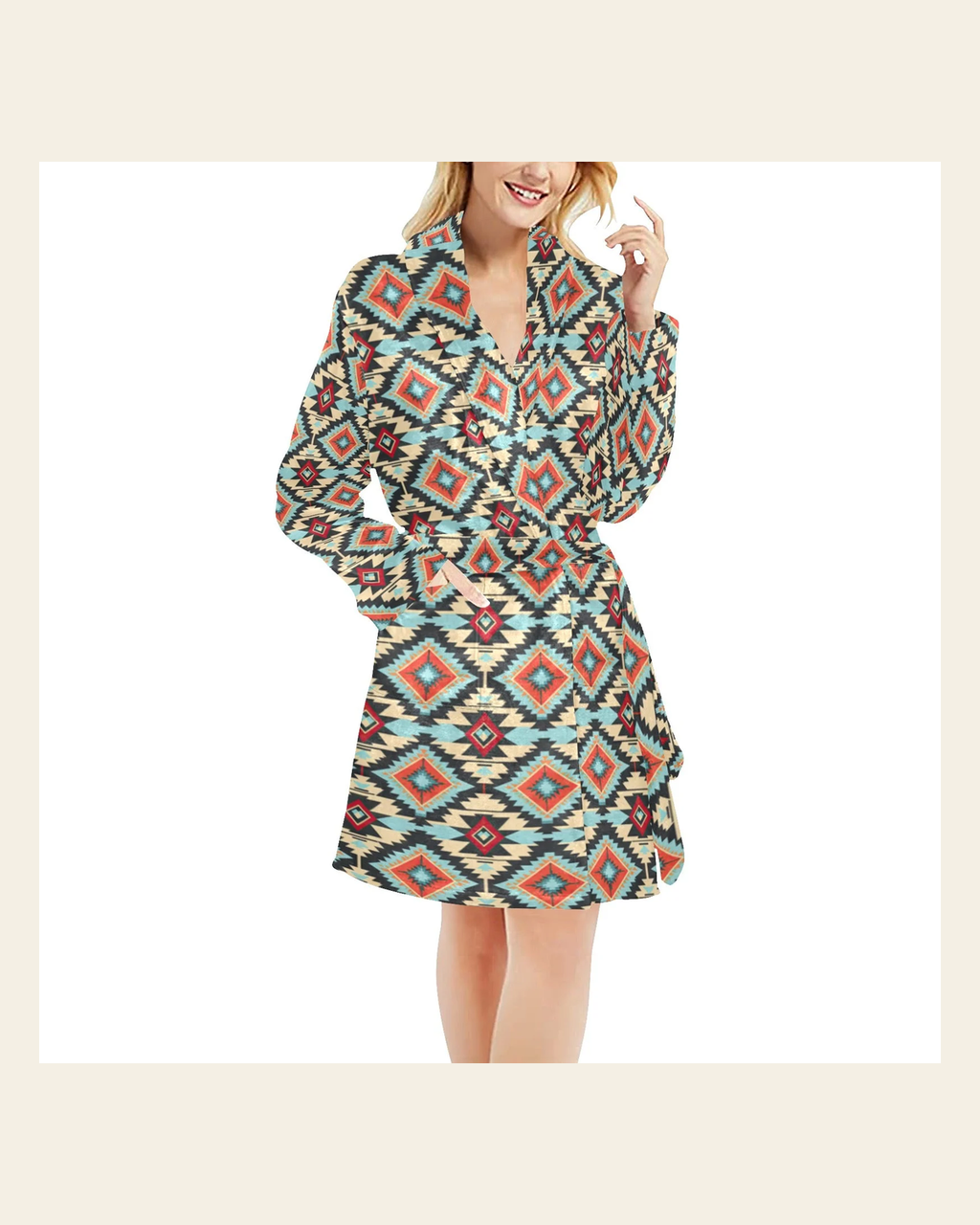 Baha Ranch Colorado Aztec Women's Bath Robe on a warm cream background