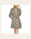 Baha Ranch Colorado Aztec Women's Bath Robe on a warm cream background