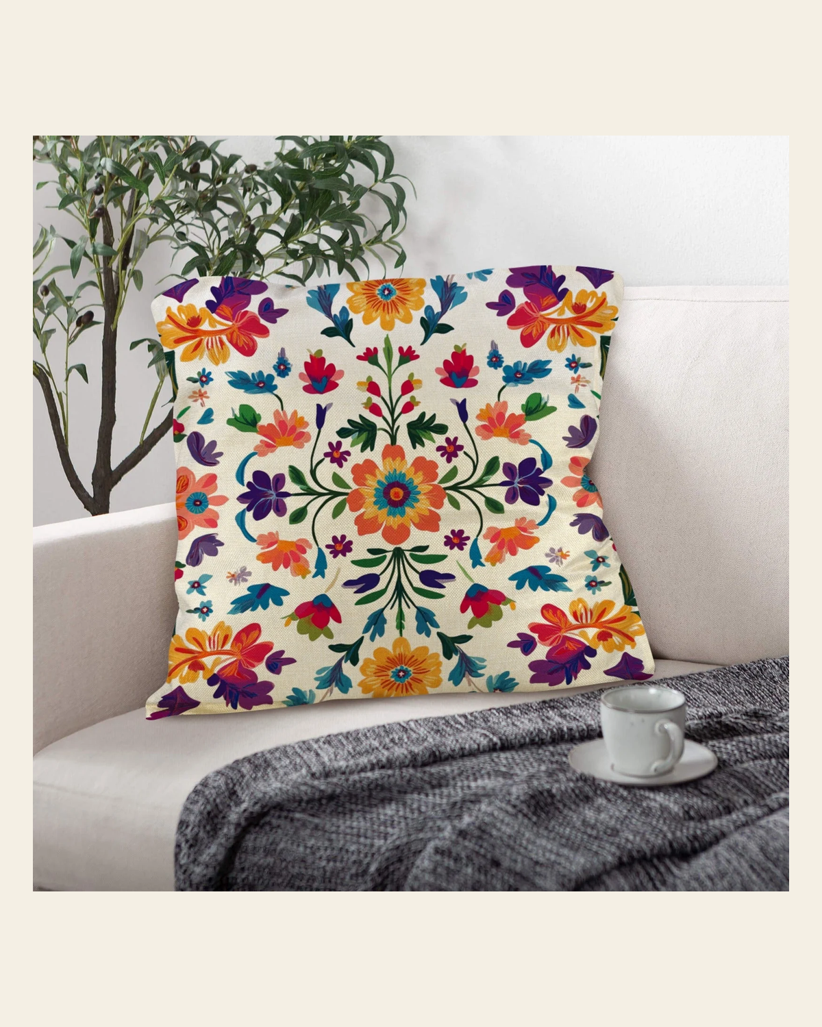 Baha Ranch Colores de Mexico Floral Pillow Case Custom Pillow Case Made in America on a warm cream background