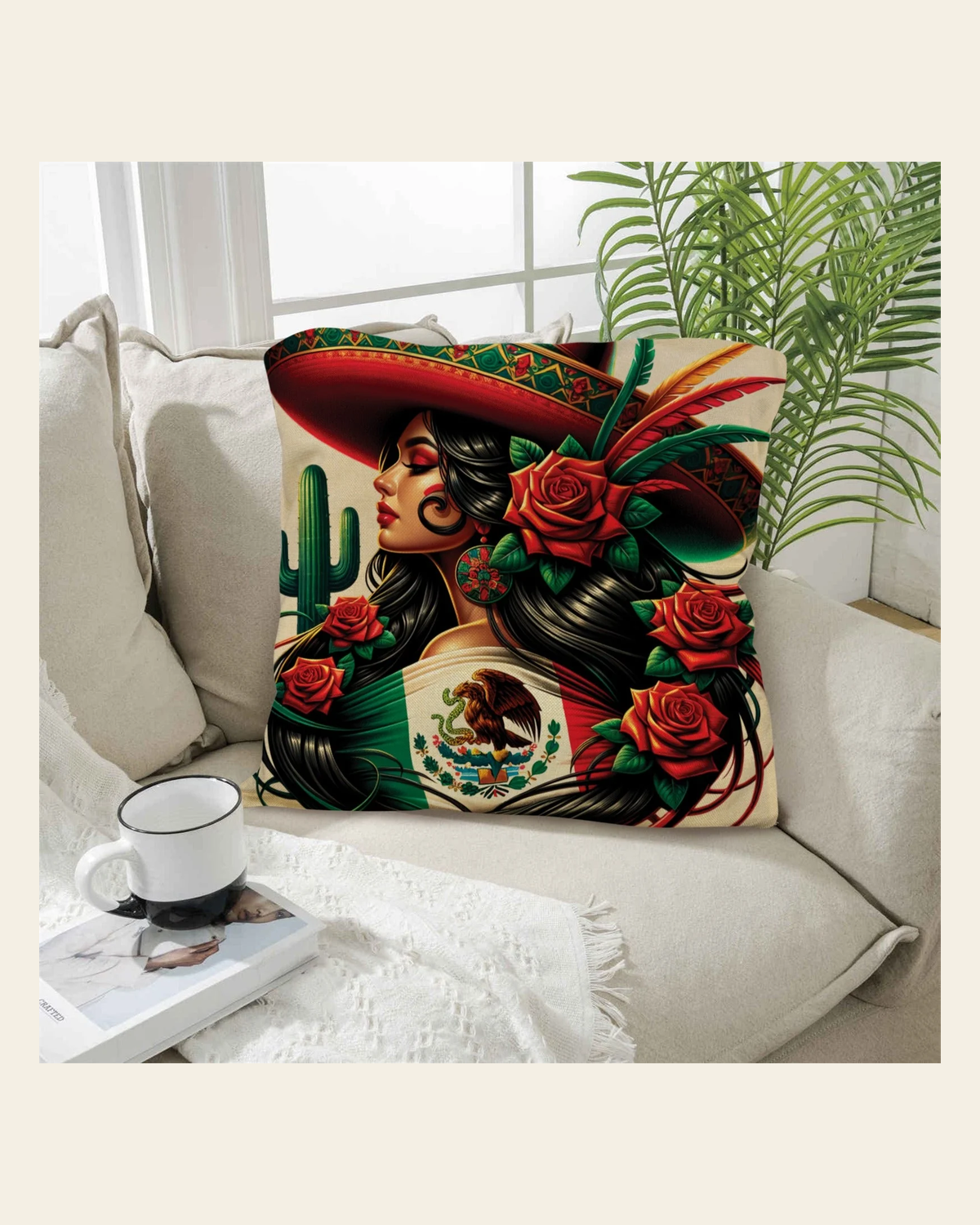 Baha Ranch Colores De Mexico La Mexicana Pillow Case Made in America on a warm cream background