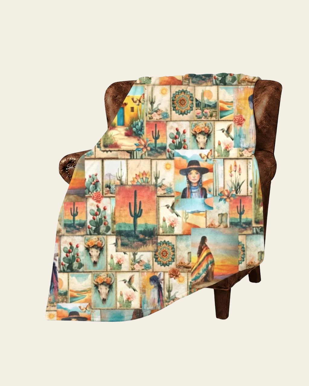 Baha Ranch Colores De Mexico Pictures of the Southwest 60" x 80" Throw Blanket Made In America on a warm cream background