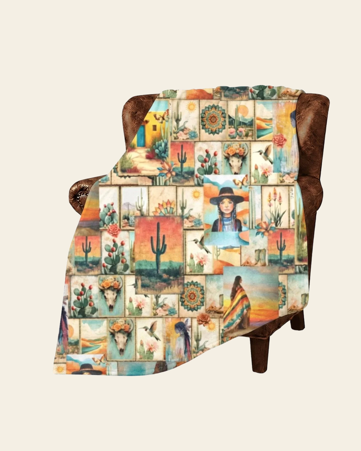Baha Ranch Colores De Mexico Pictures of the Southwest 60" x 80" Throw Blanket Made In America on a warm cream background