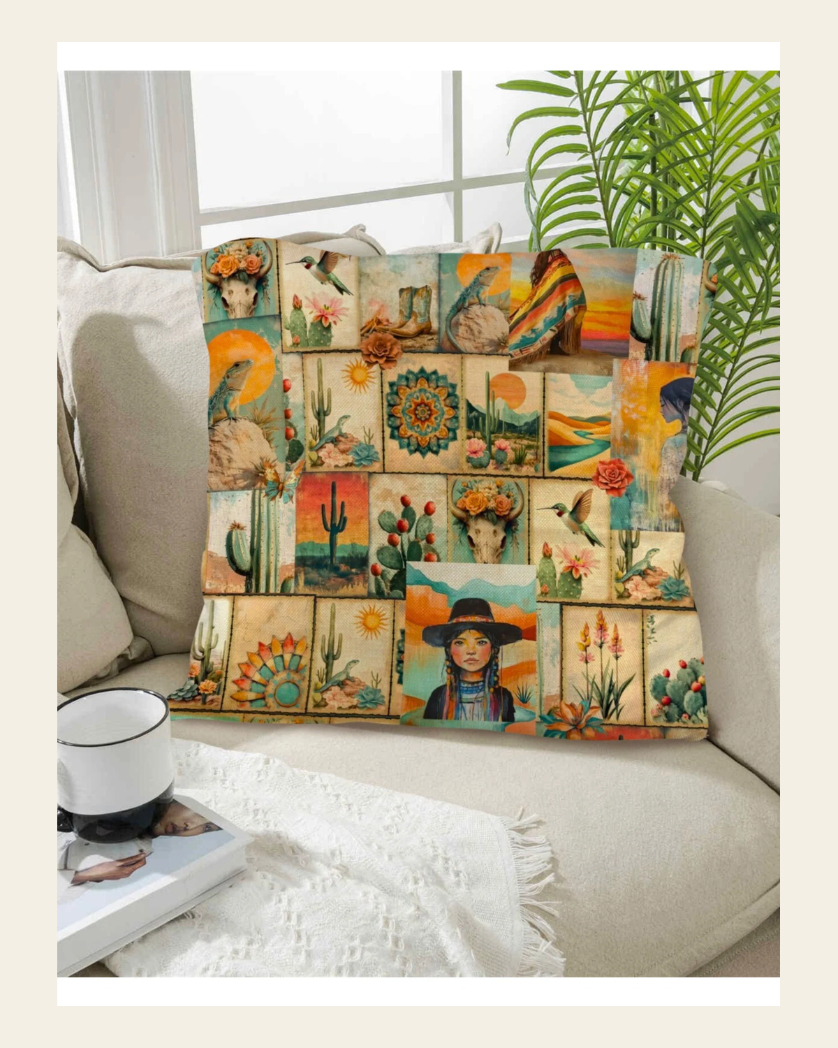 Baha Ranch Colores de Mexico Pictures of the Southwest Pillow Case Made in USA on a warm cream background