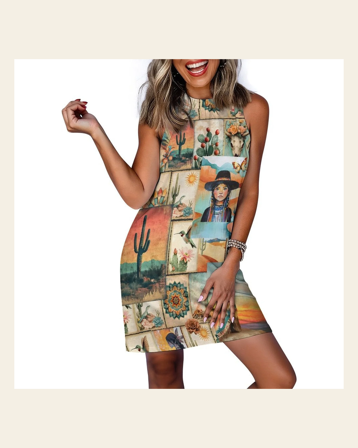 Baha Ranch Colores De Mexico Pictures of the Southwest Sleeveless Mini Dress on a warm cream background