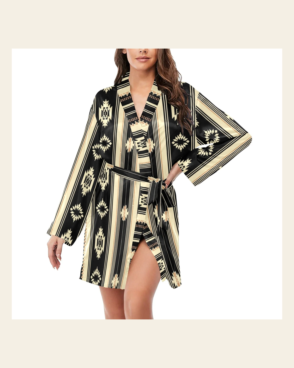 Baha Ranch Colores de Mexico Santa Fe Aztec Satin Robe on a warm cream background