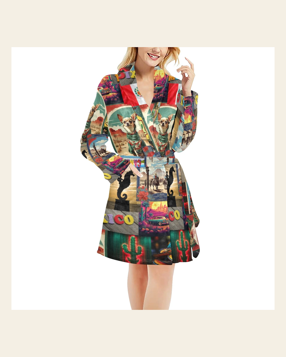 Baha Ranch Colores de Mexico The Love of Mexico Fleece Robe on a warm cream background