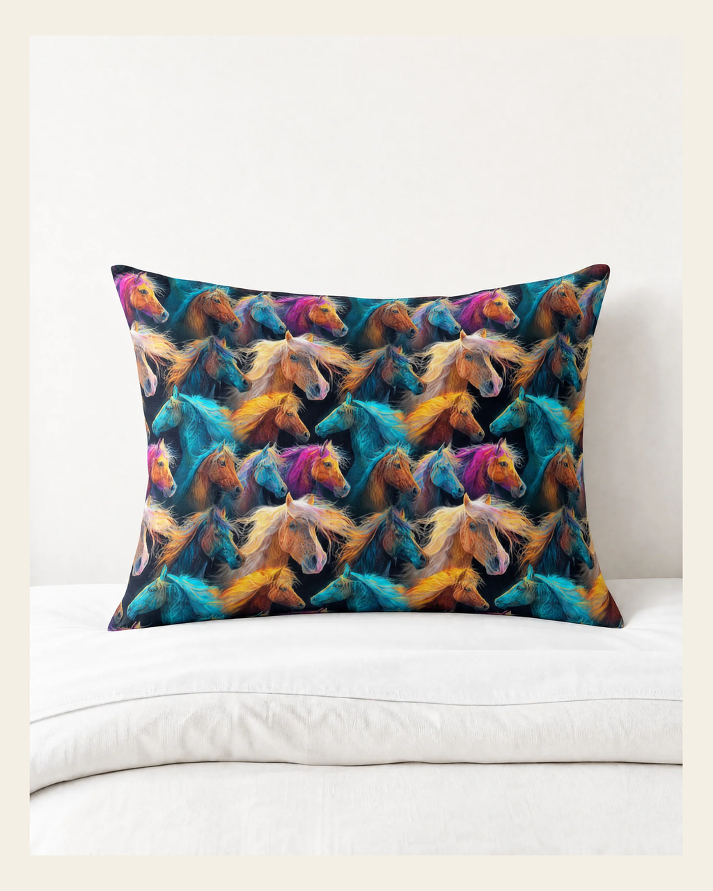Baha Ranch Colorful Horses Pillowcase Made in America on a warm cream background