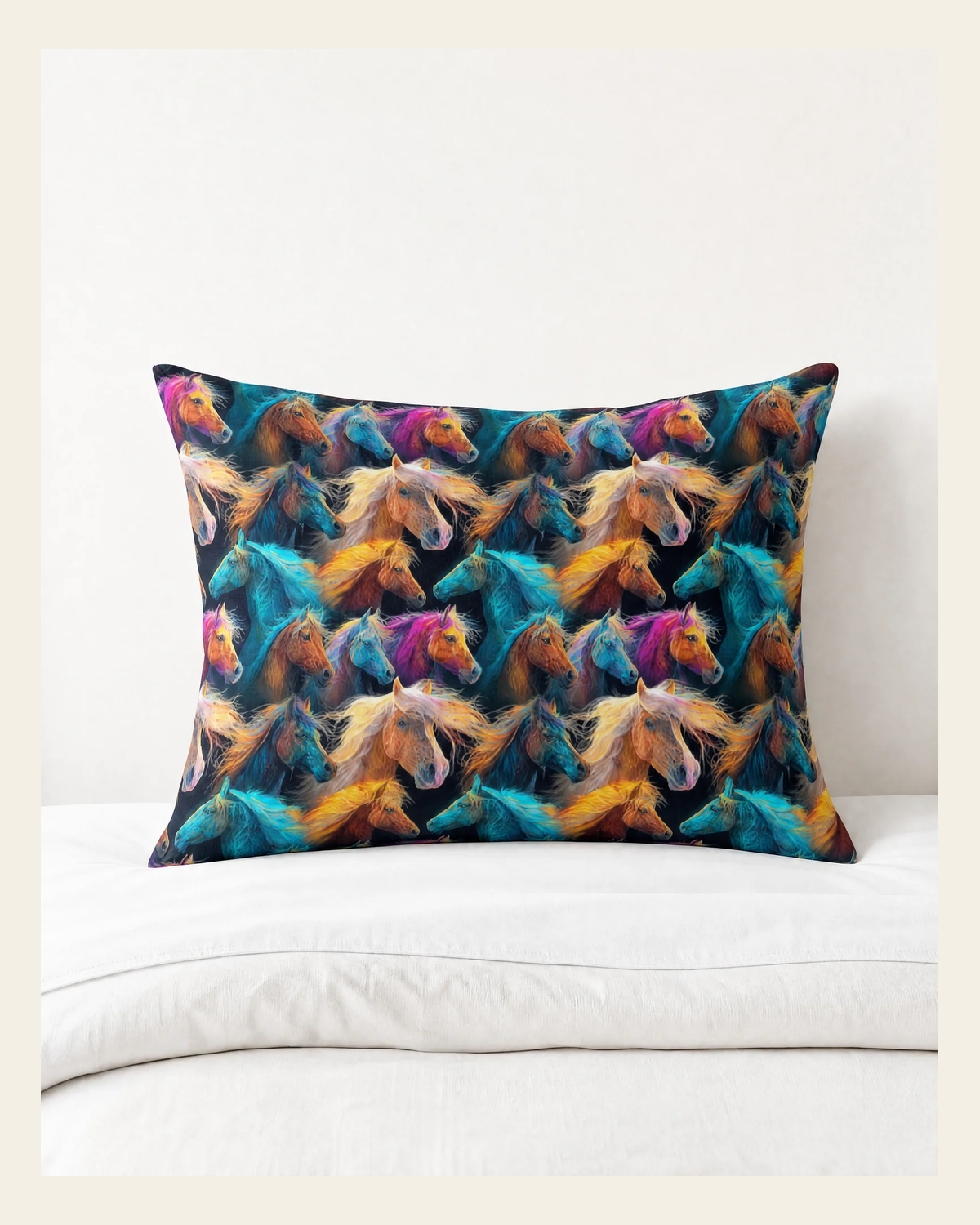 Baha Ranch Colorful Horses Pillowcase Made in America on a warm cream background
