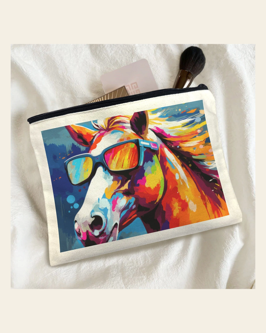 Baha Ranch Cool Horse Cosmetic Bag Pack of 5 Made in America on a warm cream background