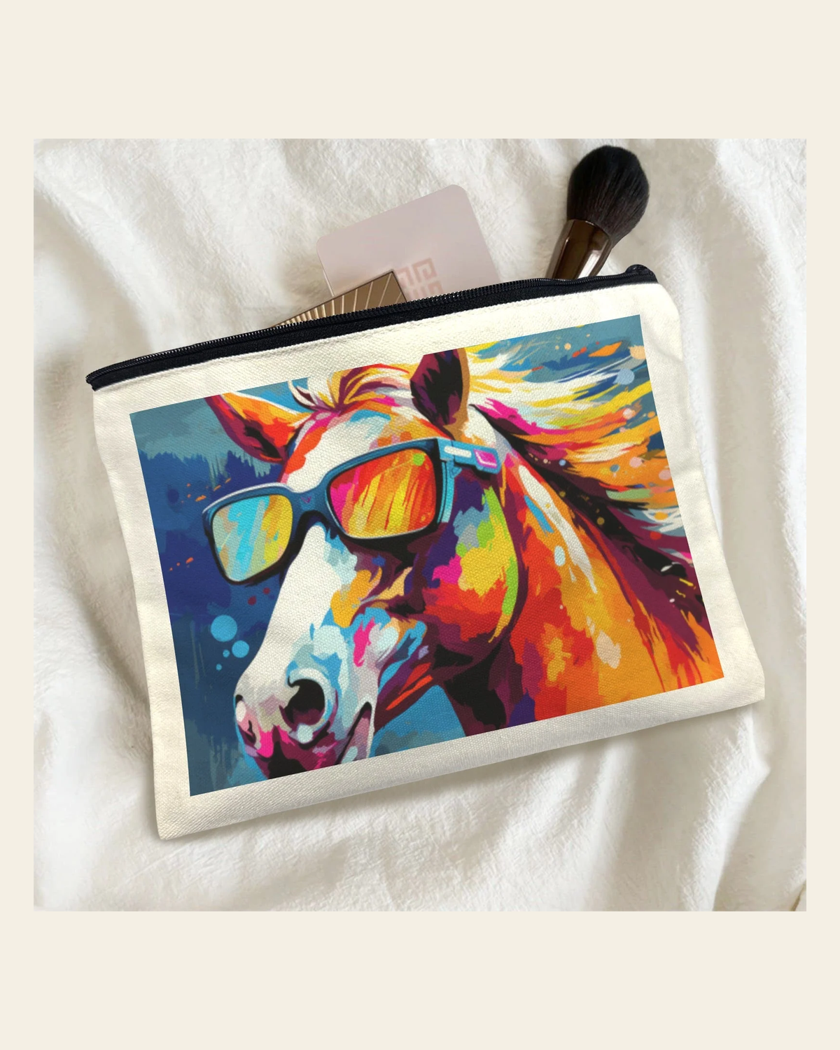 Baha Ranch Cool Horse Cosmetic Bag Pack of 5 Made in America on a warm cream background