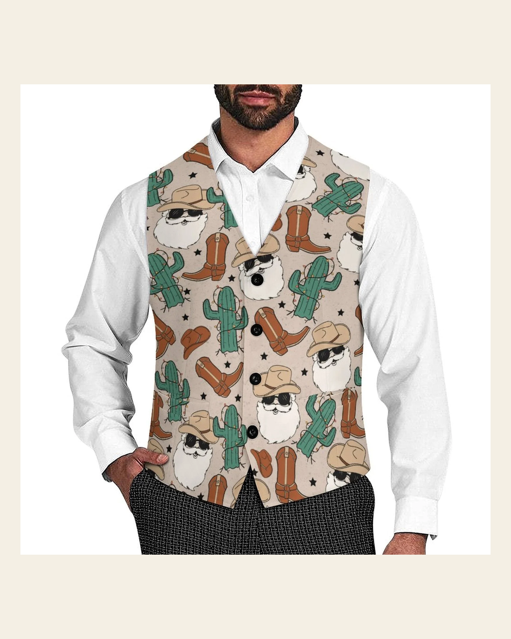 Baha Ranch Cool Santa Men's Western Vest on a warm cream background