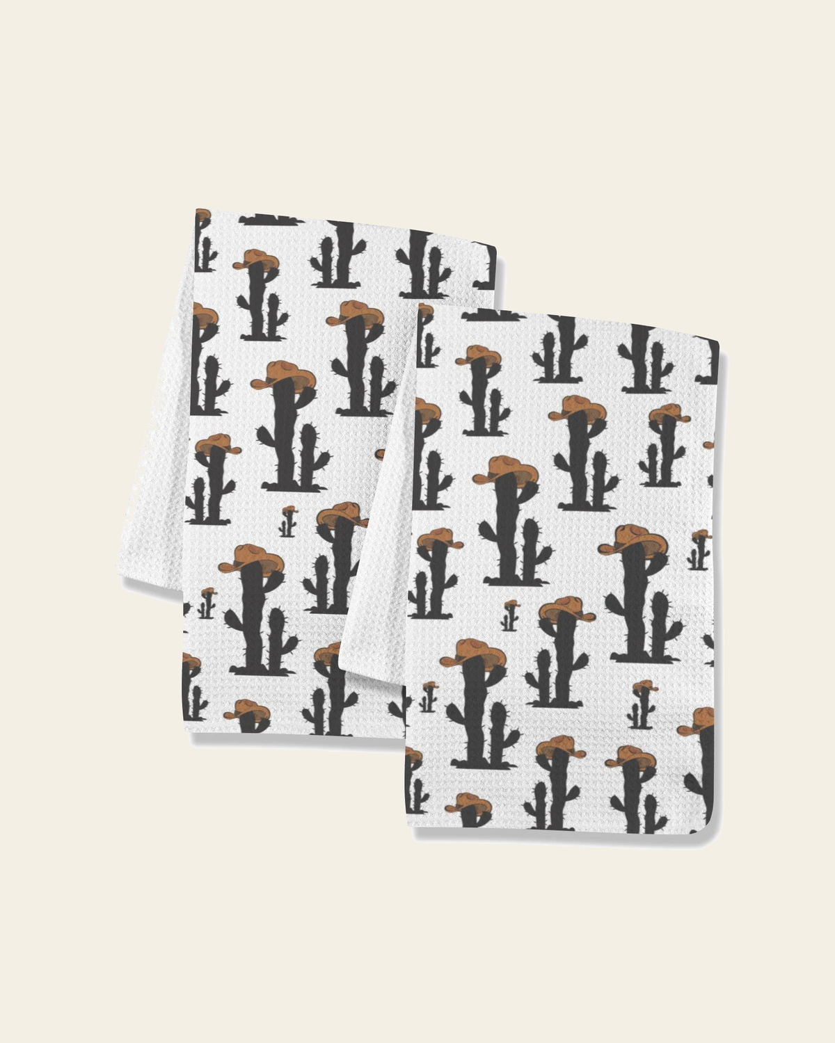 Baha Ranch Cowboy Cactus Set of 2 Kitchen Dish Towels Made in America on a warm cream background