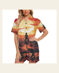 Baha Ranch Cowboy Desert Sunset Women's Western Pajama Set on a warm cream background
