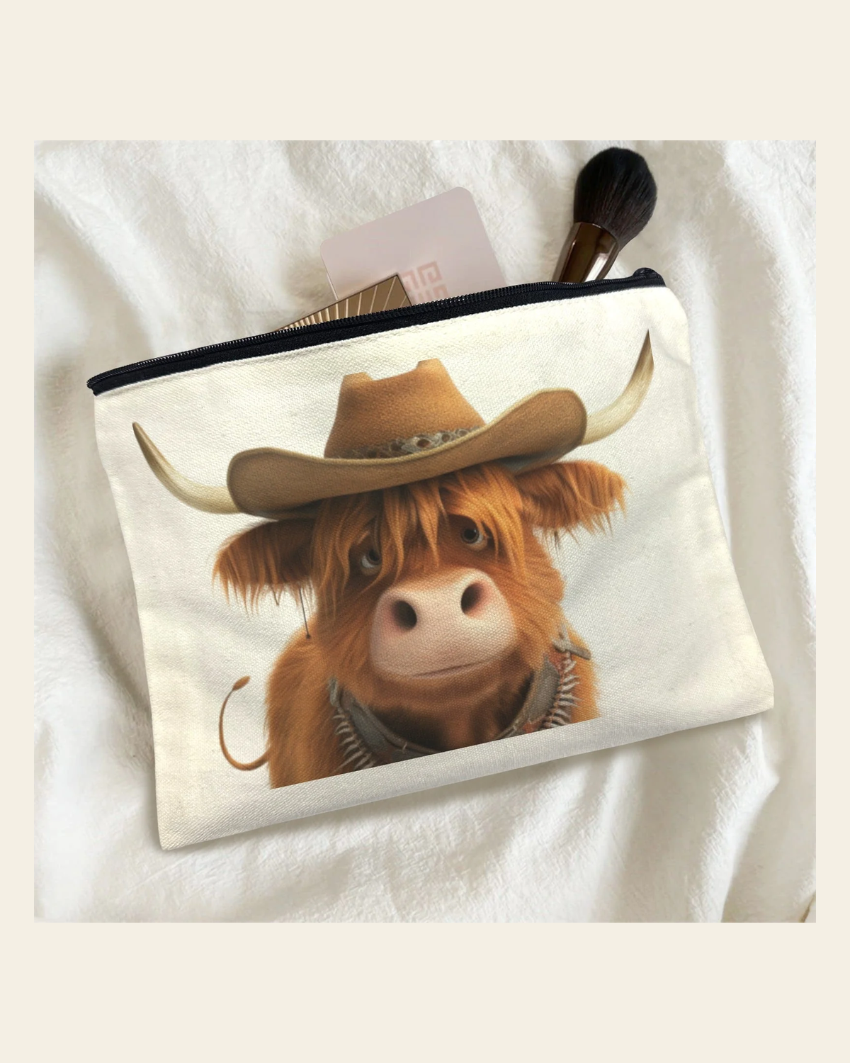 Baha Ranch Cowboy Highland Cosmetic Bag Pack of 5 Made in America on a warm cream background
