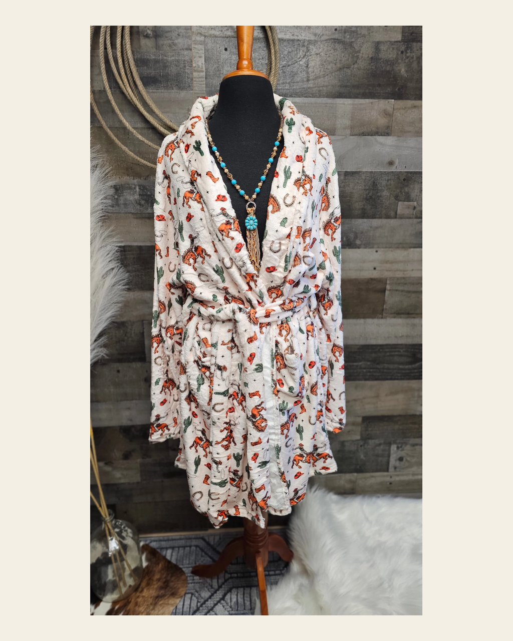 Baha Ranch Cowboy Ranch Western Robe on a warm cream background