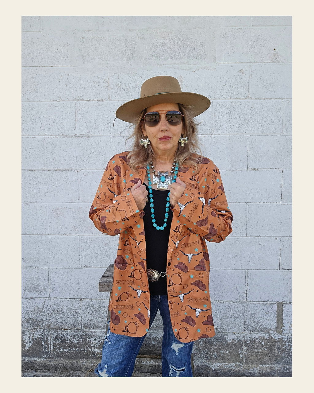 Baha Ranch Cowboy Things Womens Western Blazer on a warm cream background