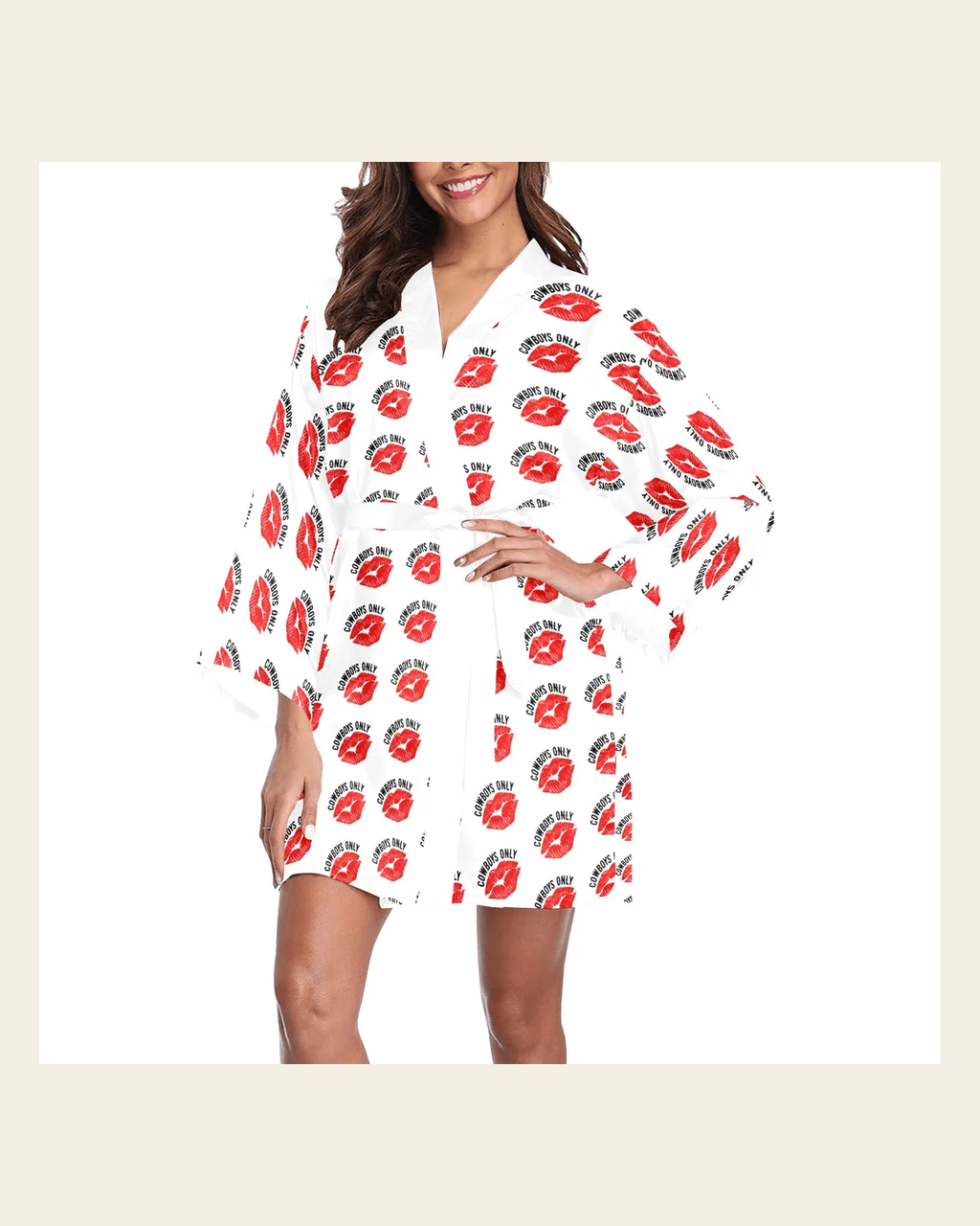 Baha Ranch Cowboys Only Women's Lounge Kimono Robe on a warm cream background