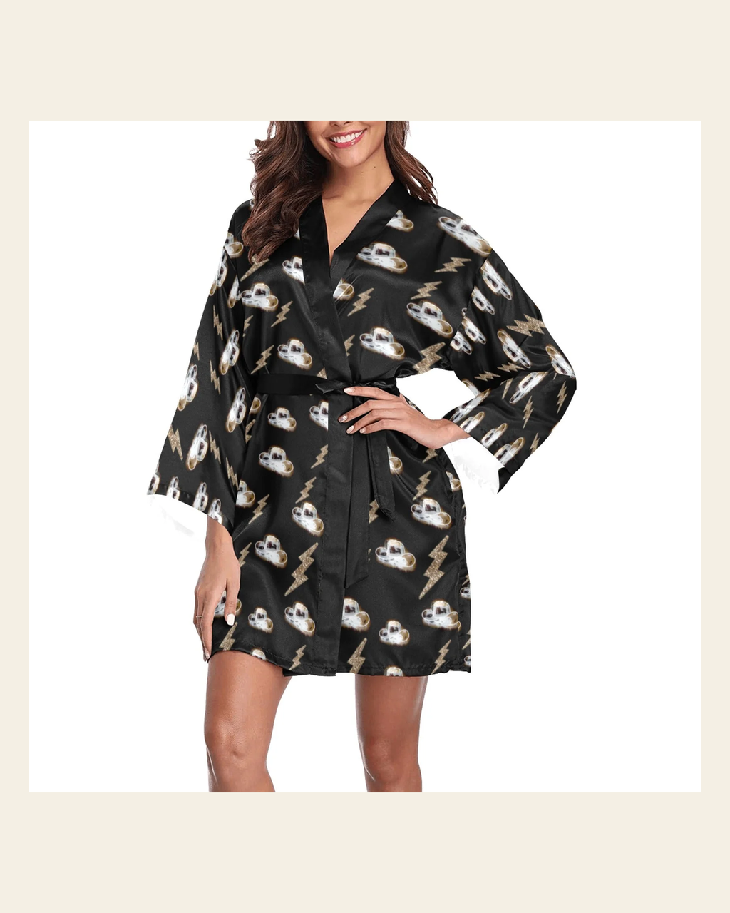 Baha Ranch Cowgirl Hat Lightning Bolt Women's Lounge Kimono Robe on a warm cream background