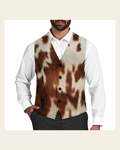 Baha Ranch Cowhide Print Men's Western Vest on a warm cream background