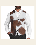 Baha Ranch Cowhide Print Men's Western Vest on a warm cream background