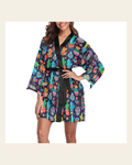 Baha Ranch Crazy Cactus Lady Women's Lounge Kimono Robe on a warm cream background