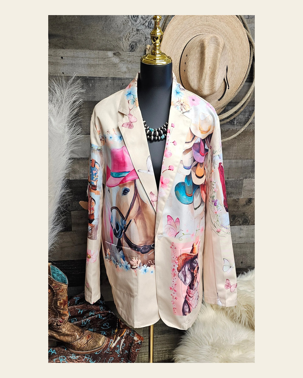 Baha Ranch Danilo Painted Cowgirl Western Blazer on a warm cream background