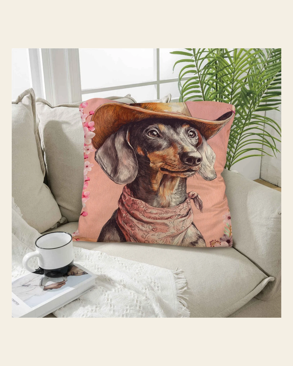Baha Ranch Danilo Painted Dachshund Pillow Case  Made in America on a warm cream background