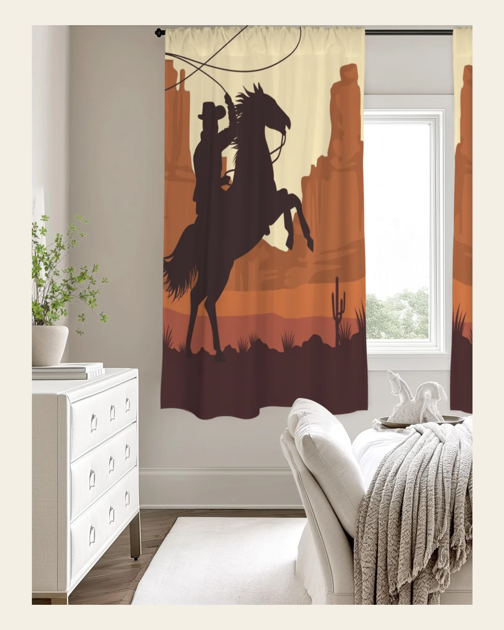 Baha Ranch Desert Cowboy Curtains 52"x63" (2-Piece) Made in America on a warm cream background